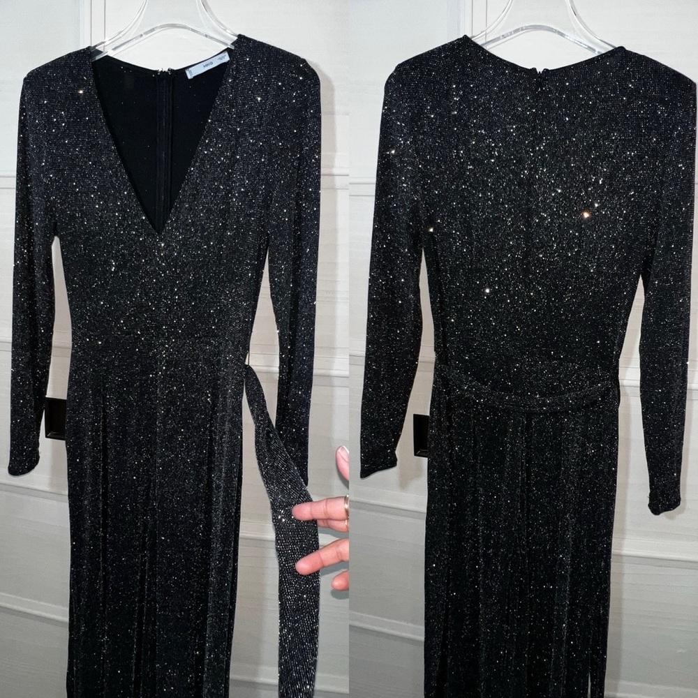 Mango Black Sparkle Long Sleeve Jumpsuit Sz M